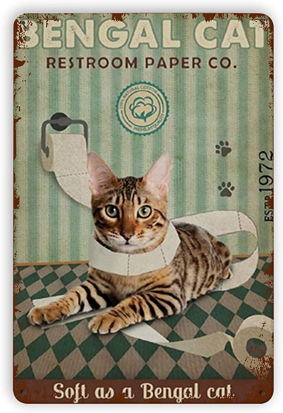 Home Bathroom Wallpaper - UOAIUDT Tin Sign Cat Toilet Paper