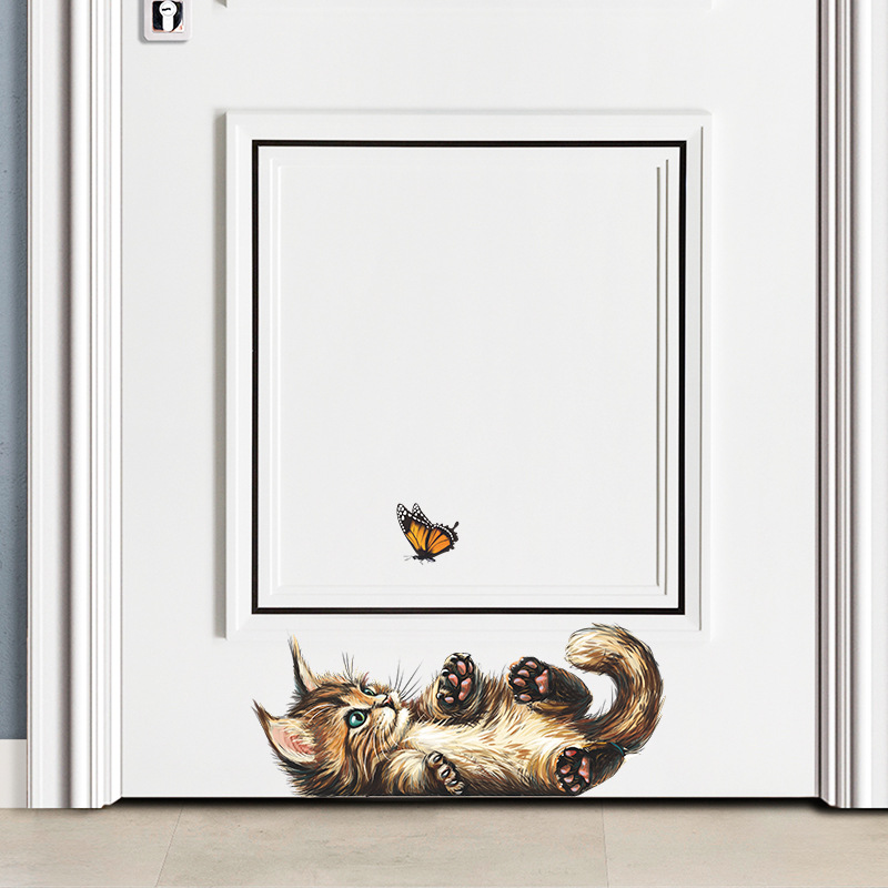 T15# Cute Kitten Butterfly Pla - Home Bathroom Wallpaper ulasan dan harga