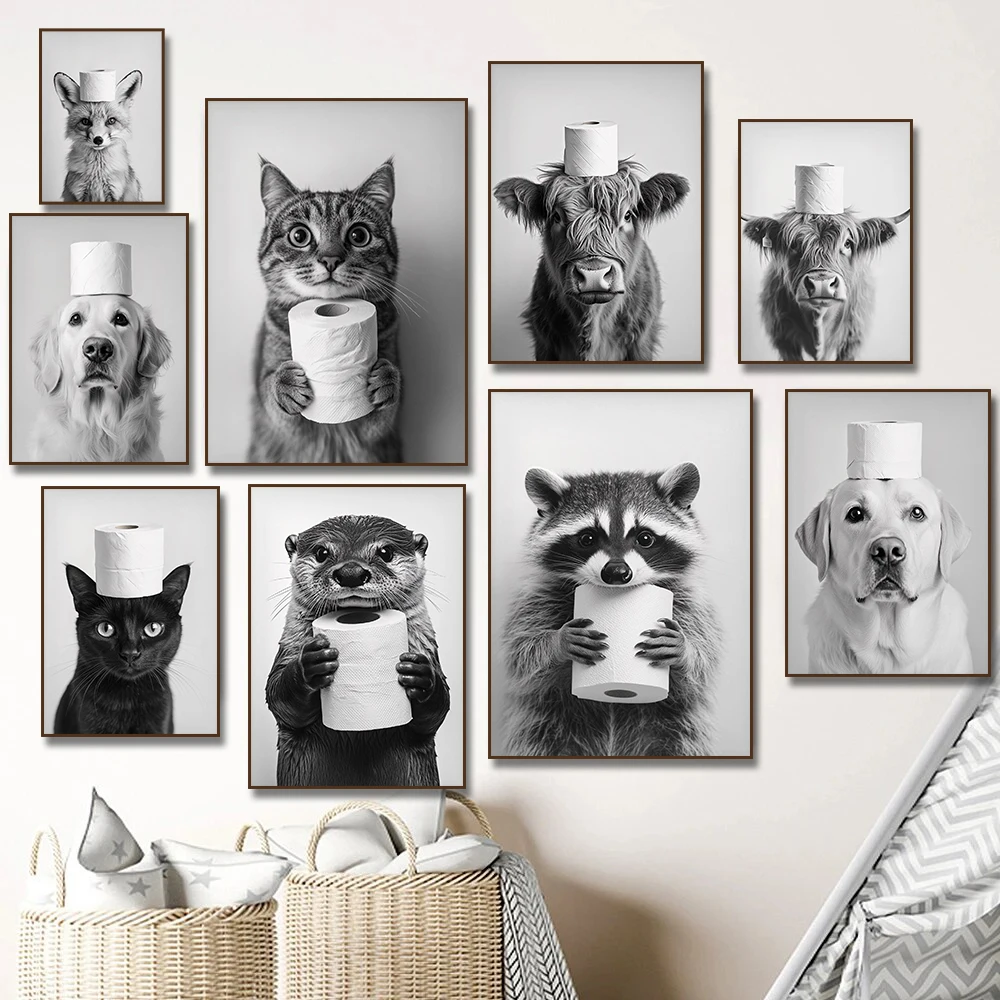 Highland Cow Otter Cat  Raccoo - Home Bathroom Wallpaper ulasan dan harga