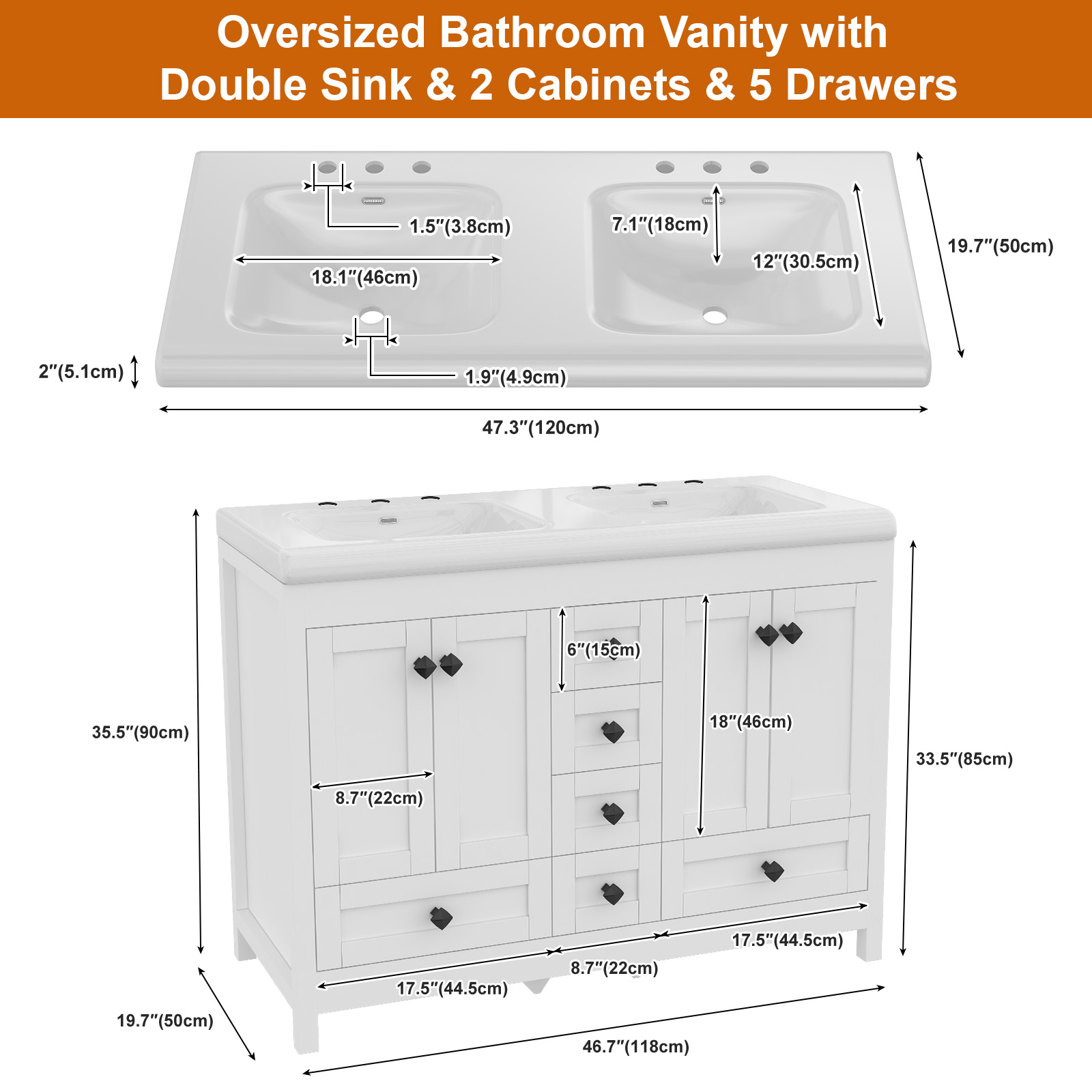 47.3 Inch White Bathroom Vanit - Home Bathroom Vanity Combo ulasan dan harga