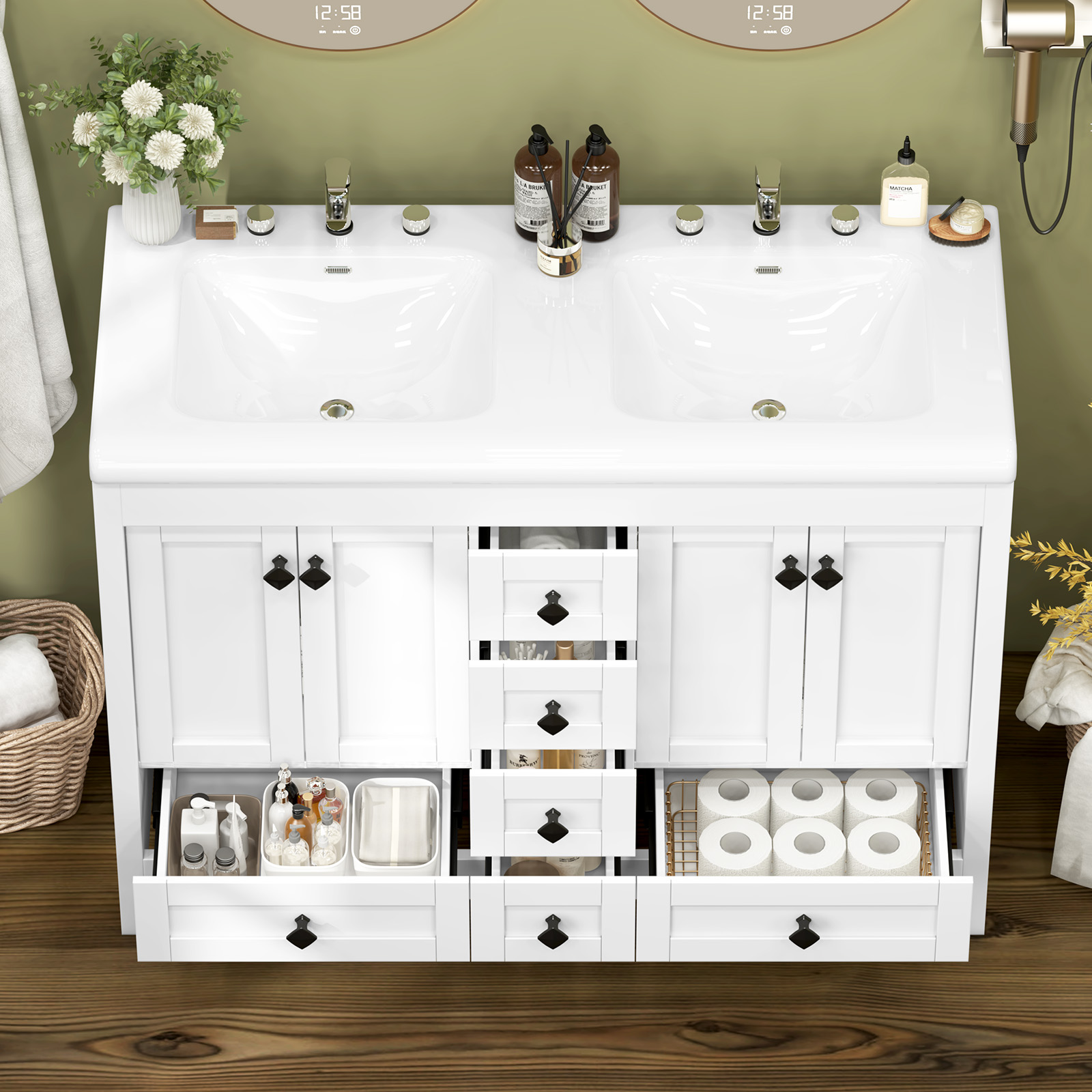 47.3 Inch White Bathroom Vanit - Home Bathroom Vanity Combo ulasan dan harga