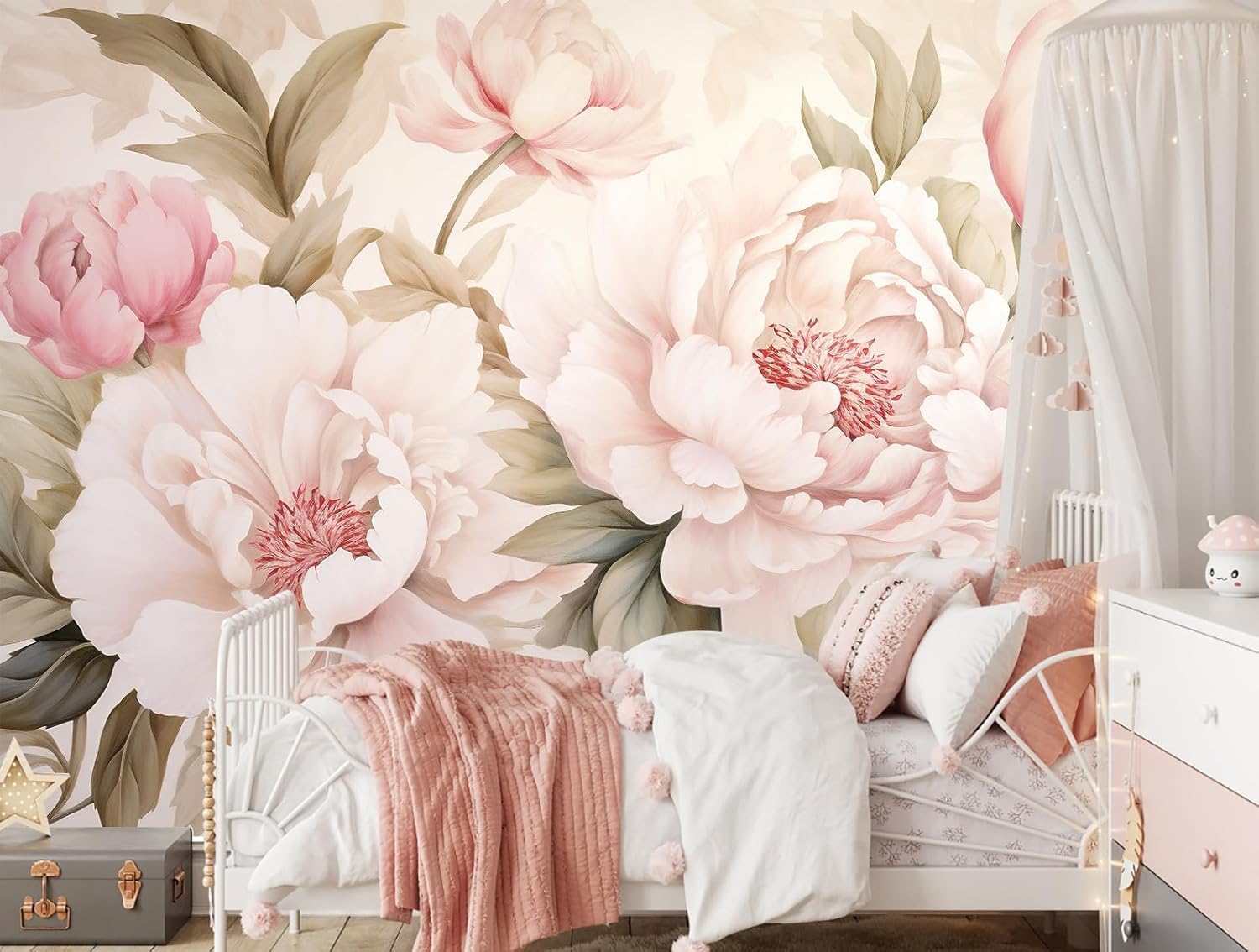 Elegant Peony Floral Mural Wal - Home Bathroom Wallpaper ulasan dan harga