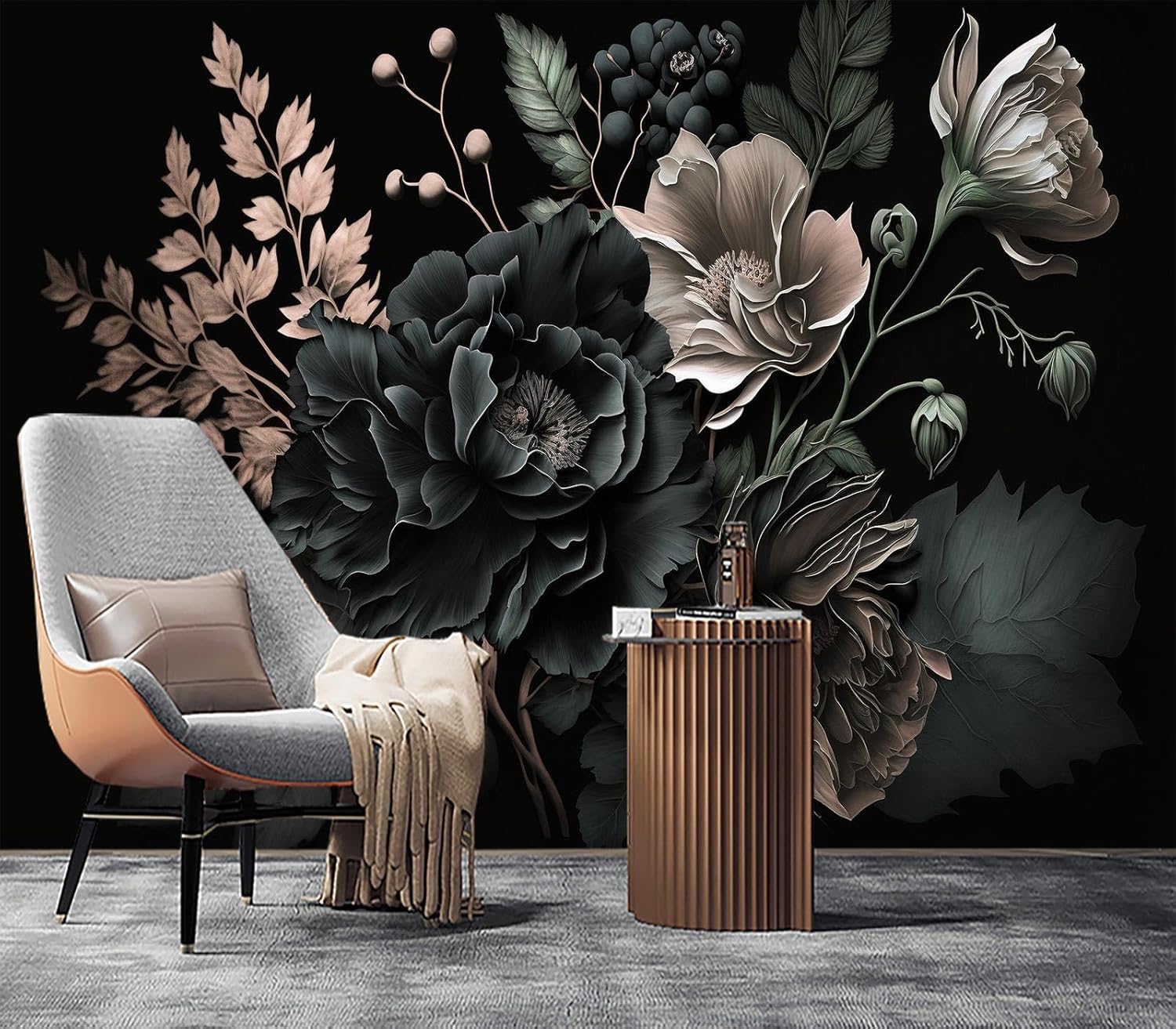 Dramatic Dark Floral Botanical - Home Bathroom Wallpaper ulasan dan harga
