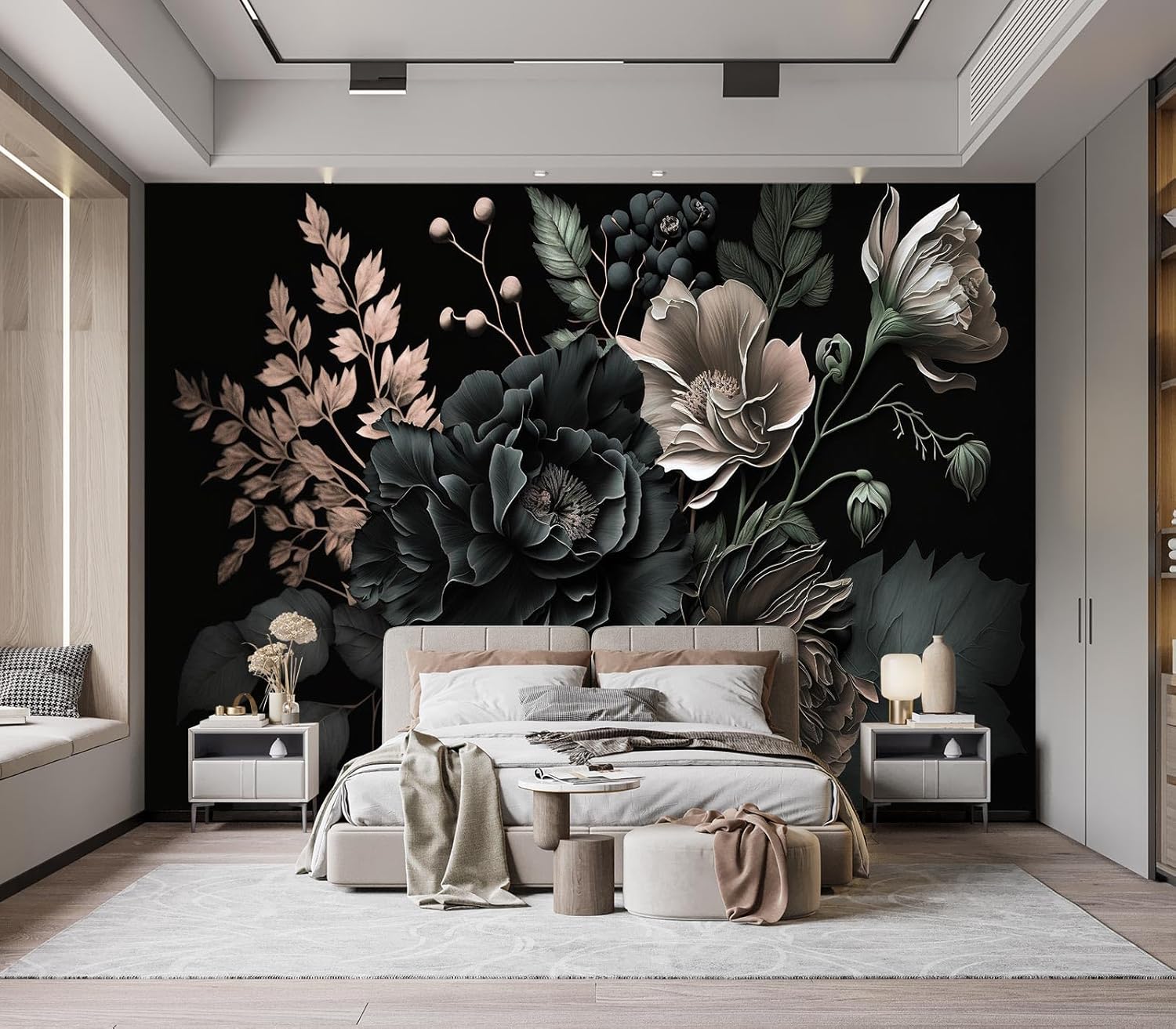 Dramatic Dark Floral Botanical - Home Bathroom Wallpaper ulasan dan harga