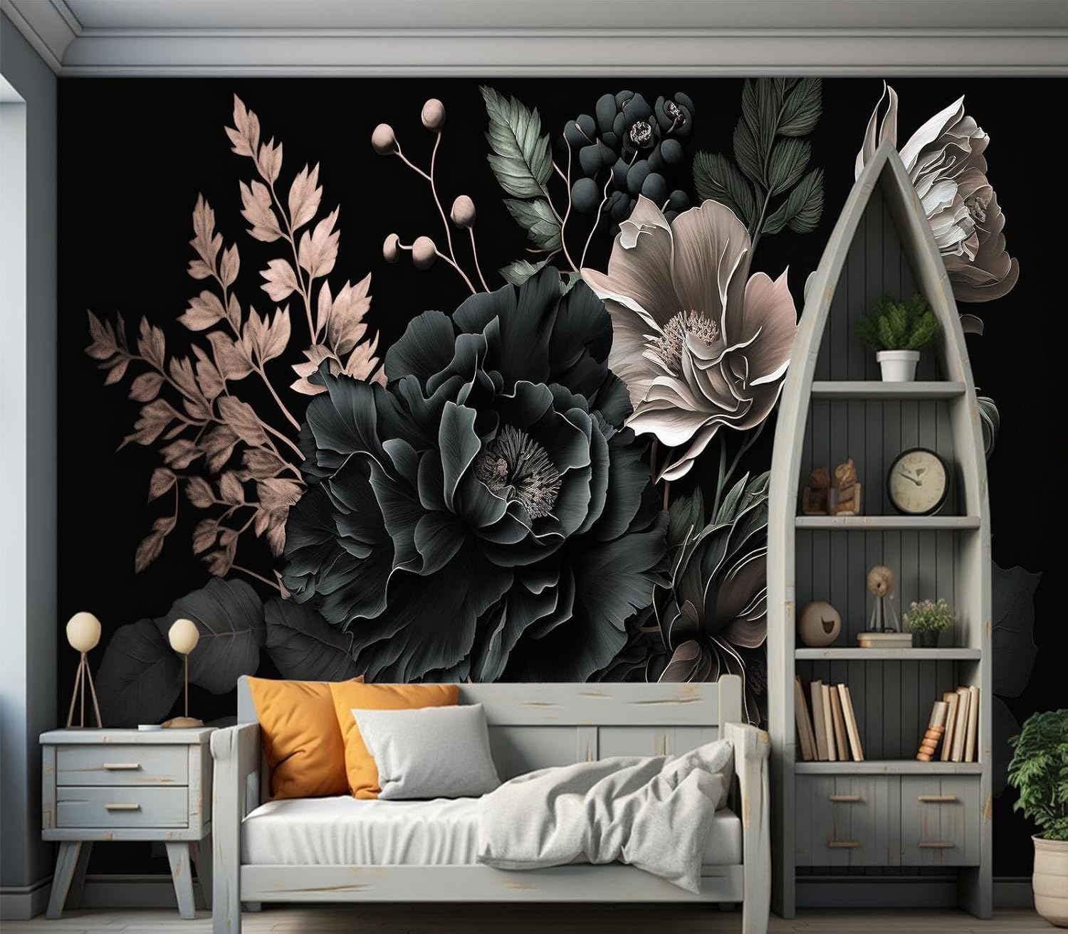 Dramatic Dark Floral Botanical - Home Bathroom Wallpaper ulasan dan harga